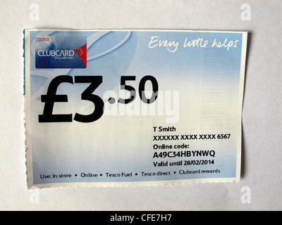 Buono "Every Little Help" da 3,50 libbre per il Tesco Clubcard Foto Stock