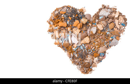 A forma di cuore eyeshadows frantumato isolati su sfondo bianco Foto Stock