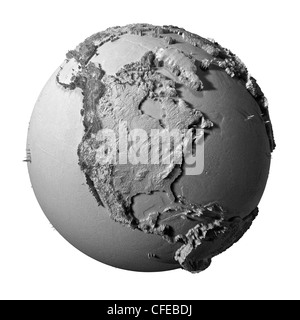 Modello realistico del pianeta terra isolato su sfondo bianco - Nord America, 3d illustrazione Foto Stock