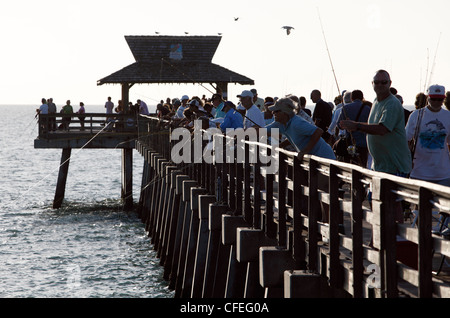 Persone di pesca dal molo di Naples, Florida Foto Stock