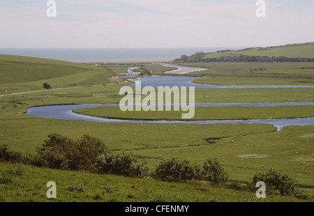 Fiume Cuckmere ES meandri & Lanca Foto Stock