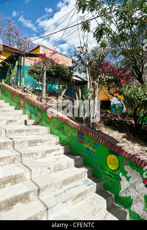 Ripida strada pedonale fornisce accesso alle colorate case di collina che si affaccia su Oaxaca de Juarez Mexico Foto Stock