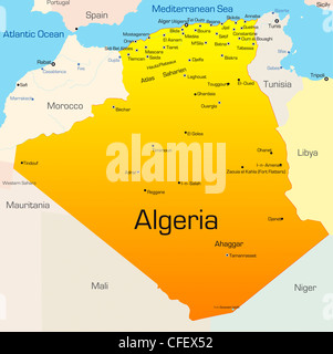 Vettore di astratta mappa a colori del paese Algeria Foto Stock