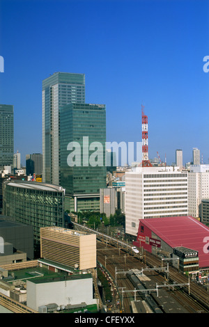 Giappone, Honshu, Tokyo, Yurakucho e affaristico Marunouchi Skyline di aree Foto Stock