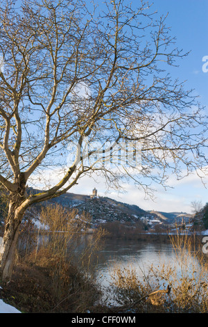 Sul Reichsburg Cochem, Castello di Cochem, Mosel, Moselle, Valley, Renania-Palatinato, Germania, inverno Foto Stock