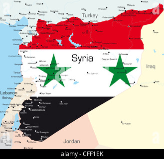 Vettore di astratta mappa a colori della Siria paese colorato da bandiera nazionale Foto Stock