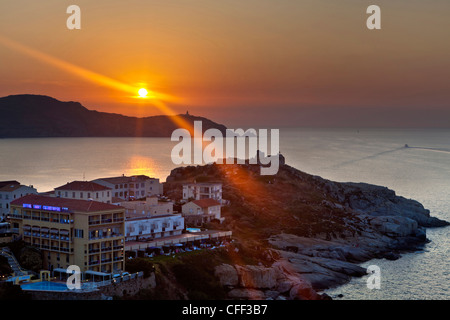 Tramonto, Golfe de la Revelata, Calvi, Corsica, Francia Foto Stock