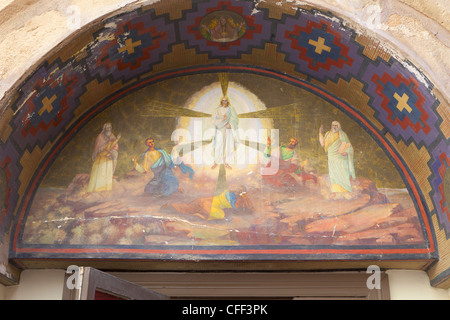 La trasfigurazione di Cristo dipinto sopra la porta della Chiesa della Trasfigurazione in santa Caterina monastero, Sinai, Egitto Foto Stock