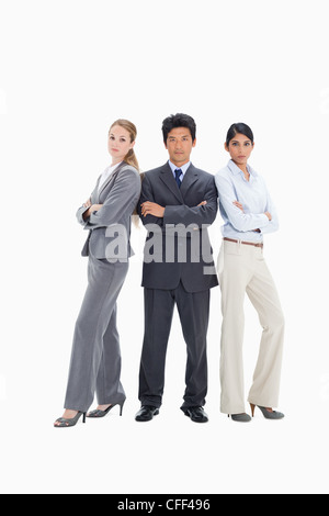 Imprenditore circondato da due donne Foto Stock