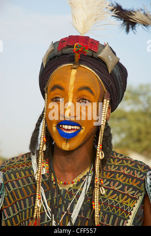 Wodaabe (Bororo) uomo, una riunione generale del West African Wodaabe Peuls (Peul Bororo), Niger Foto Stock