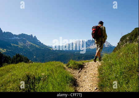 Escursionista in Val d'Ultimo, Alto Adige, Alto Adige, Italia Foto Stock