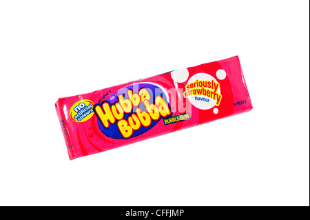 Un pacco di Hubba Bubba sapore di fragola Bubble Gum su sfondo bianco Foto Stock