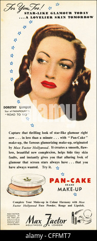 Annuncio originale negli anni Quaranta era pubblicità su riviste MAX FACTOR cosmetici con film di star celebrity Dorothy Lamour Foto Stock