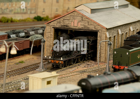 Modellismo Ferroviario che mostra vari treni e modelli Foto Stock