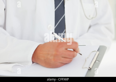 Close up la scrittura a mano negli appunti Foto Stock