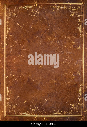 In pelle marrone con sfondo dorato stile vecchia ornamenti Foto Stock