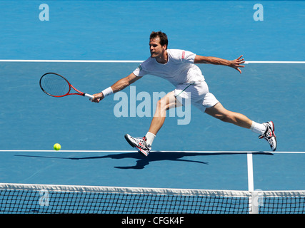 Tommy Haas (GER) in azione presso l'Australian Open 2012, ITF Grand Slam torneo di tennis, Melbourne Park,l'Australia. Foto Stock