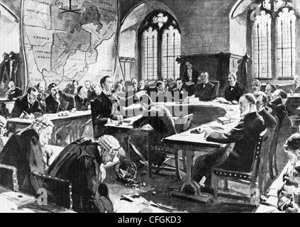 CECIL RHODES parlando in Sud Africa Comitato a Londra nel 1897, presieduta da Sir William Harcourt Foto Stock