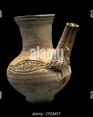 Becchi vaso globulare binocolo 4500 - 3500 BC Terracotta Calcolitico Siria settentrionale Foto Stock