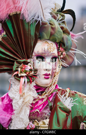 Carnevale veneziano maschera sfilata in costume Foto Stock