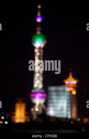 Shanghai Pudong skyine di notte, Cina Foto Stock