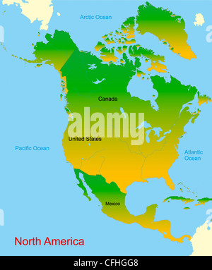 Vettore dettagliata mappa del nord america continente Foto Stock