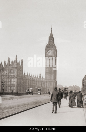 Il Palazzo di Westminster, aka le Case del Parlamento o il Palazzo di Westminster, Londra, Inghilterra nel tardo XIX secolo. Foto Stock