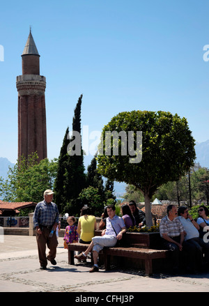 La Turchia Antalya - le scanalate o Reeded Minareto Yivli, minare Foto Stock