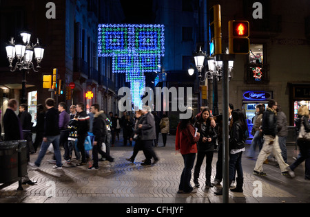 Barcellona, Spagna. Le luci di Natale a La Rambla 2011 Foto Stock