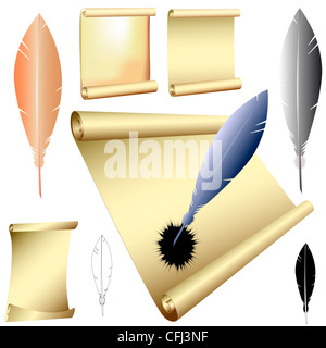 Varie quills e pergamene Foto Stock