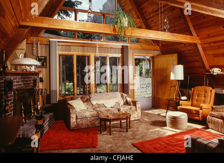 Legno rustico cabina soggiorno , STATI UNITI Foto Stock
