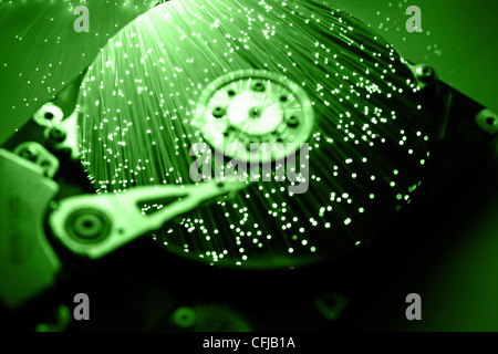 Fibre ottiche lo sfondo con un sacco di punti luminosi Foto Stock