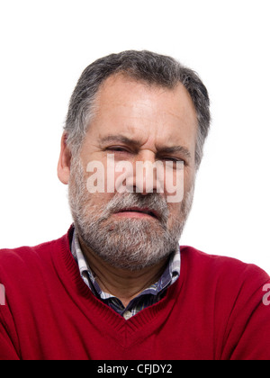 Ritratto di un disgustato di mezza età uomo barbuto smorfie Foto Stock