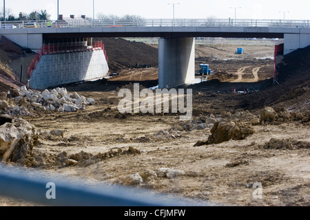 Costruzione del Blunsdon A419 a doppia carreggiata bypass road vicino a Swindon, Wiltshire Foto Stock