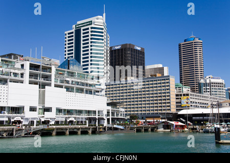 Princes Wharf e dello skyline della città, il quartiere centrale degli affari di Auckland, Isola del nord, Nuova Zelanda, Pacific Foto Stock