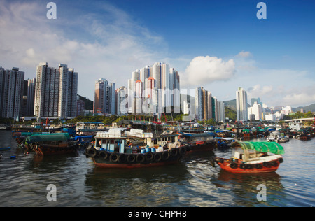 Barche nel porto di Aberdeen, Aberdeen, Hong Kong, Cina, Asia Foto Stock