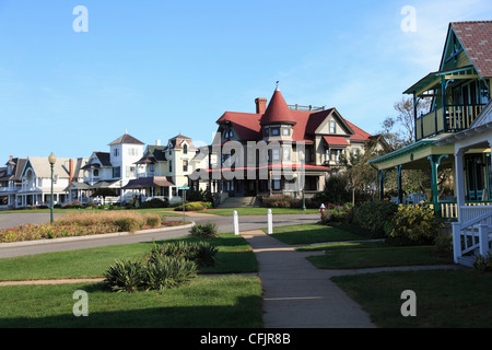 Case storiche, Oak Bluffs, Marthas Vineyard, Massachusetts, New England, Stati Uniti d'America, America del Nord Foto Stock