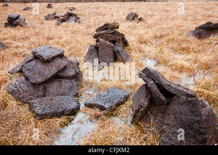 Taglio di torba vicino a Broadford, Isola di Skye, Scotland, Regno Unito. Foto Stock