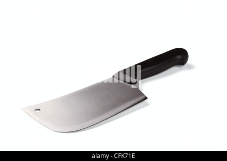 Cucina in acciaio carne cleaver isolato su uno sfondo bianco Foto Stock