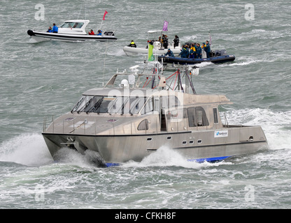 Catamarano e offerte durante il 2012 Volvo Ocean Race Auckland In-port race, Marzo 17 Foto Stock