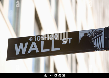 Stati Uniti d'America, nello stato di New York, New York City, close-up di Wass Street nome sign Foto Stock