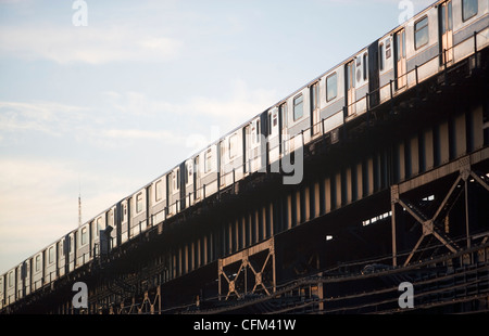 Stati Uniti d'America, nello Stato di New York, New York City e a basso angolo di visione del treno Foto Stock