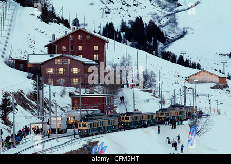 Stazione di Wengernalp del Wengernalpbahn, Oberland bernese, Wengen, Svizzera, Europa Foto Stock