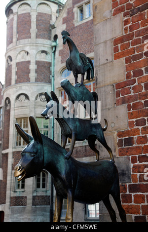 Statua di bronzo di Città Musicanti di Brema, Brema, Germania, Europa Foto Stock