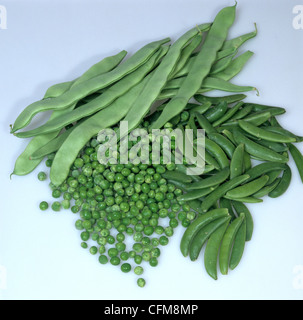 Piselli, fagioli piatto, zucchero snap piselli, neve piselli, supermercato verdure Foto Stock