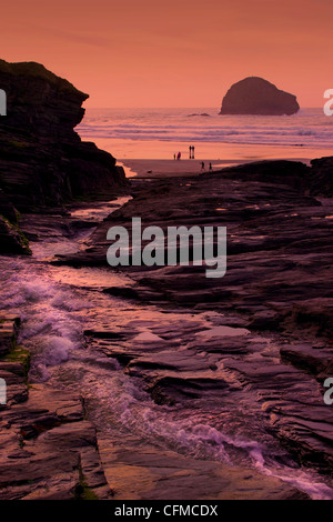 Tramonto, Trebarwith Strand, Cornwall, England, Regno Unito, Europa Foto Stock