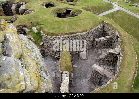 Abitazioni preistoriche a Jarlshof, Sumburgh, Shetland, isole Shetland Scozia, Regno Unito, Europa Foto Stock