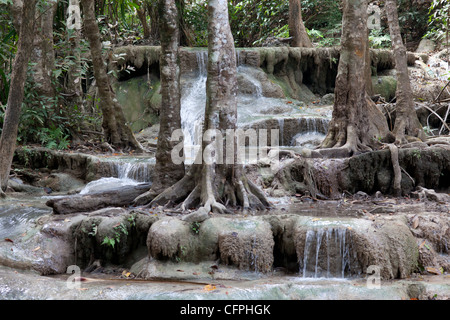 Dopo la stagione delle piogge, il tiered Erawan cascata (Kanchanaburi-Thailand). La Cascade à rebonds d'Erawan (Kanchanaburi). Foto Stock