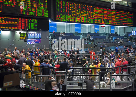 Chicago, Illinois - commodities trading sul pavimento del Chicago Mercantile Exchange. Foto Stock