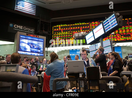 Chicago, Illinois - commodities trading sul pavimento del Chicago Mercantile Exchange. Foto Stock